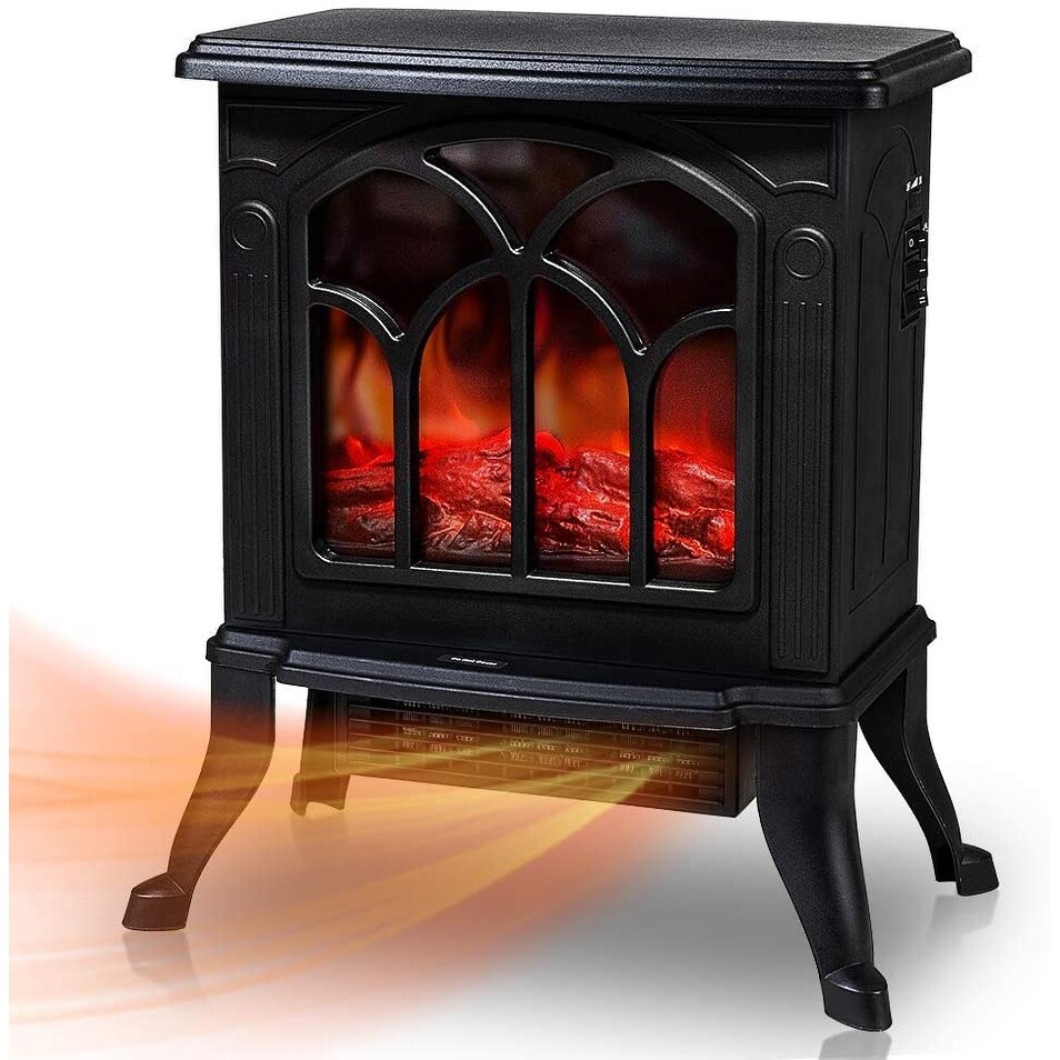 Electric Fireplace Heater  Portable Stove with 3D Realistic Flame Effect  Small Overheat Safety Protection  1500W Retro Black