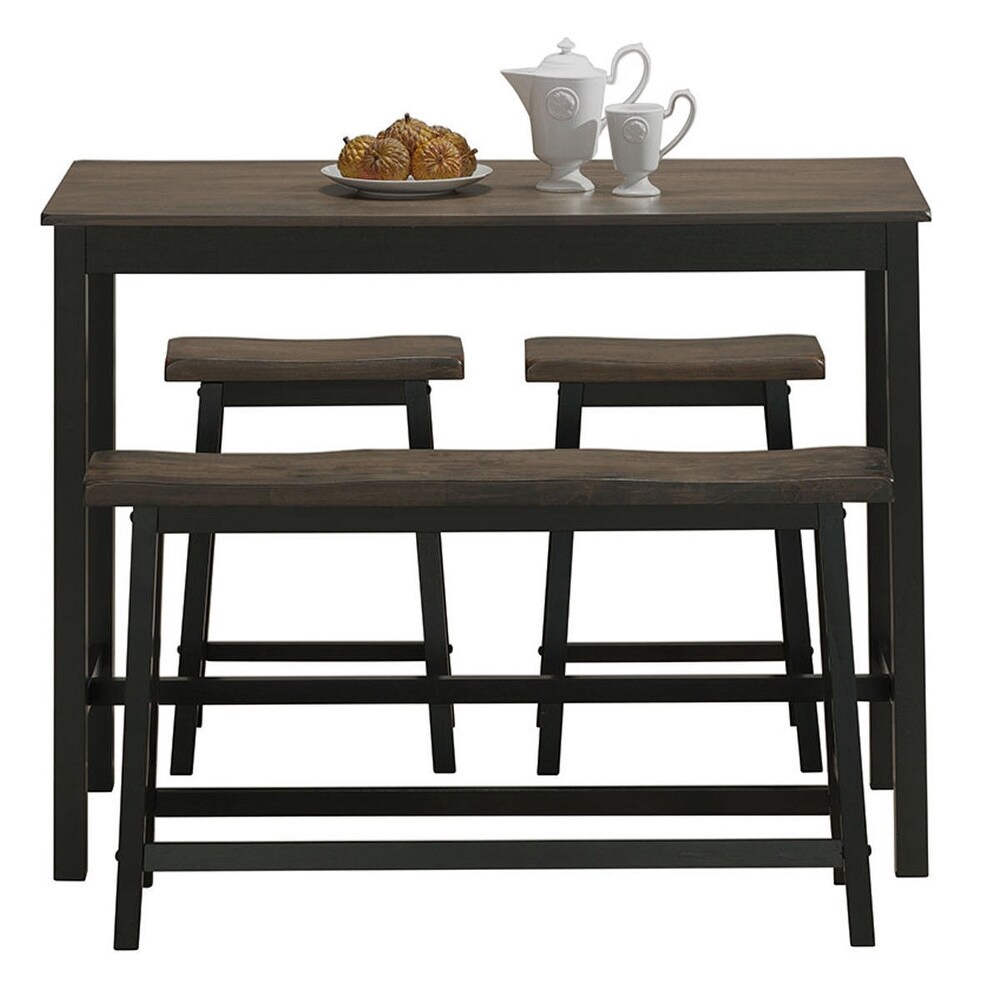 Costway 4 Pcs Solid Wood Counter Height Table Set w/ Height Bench