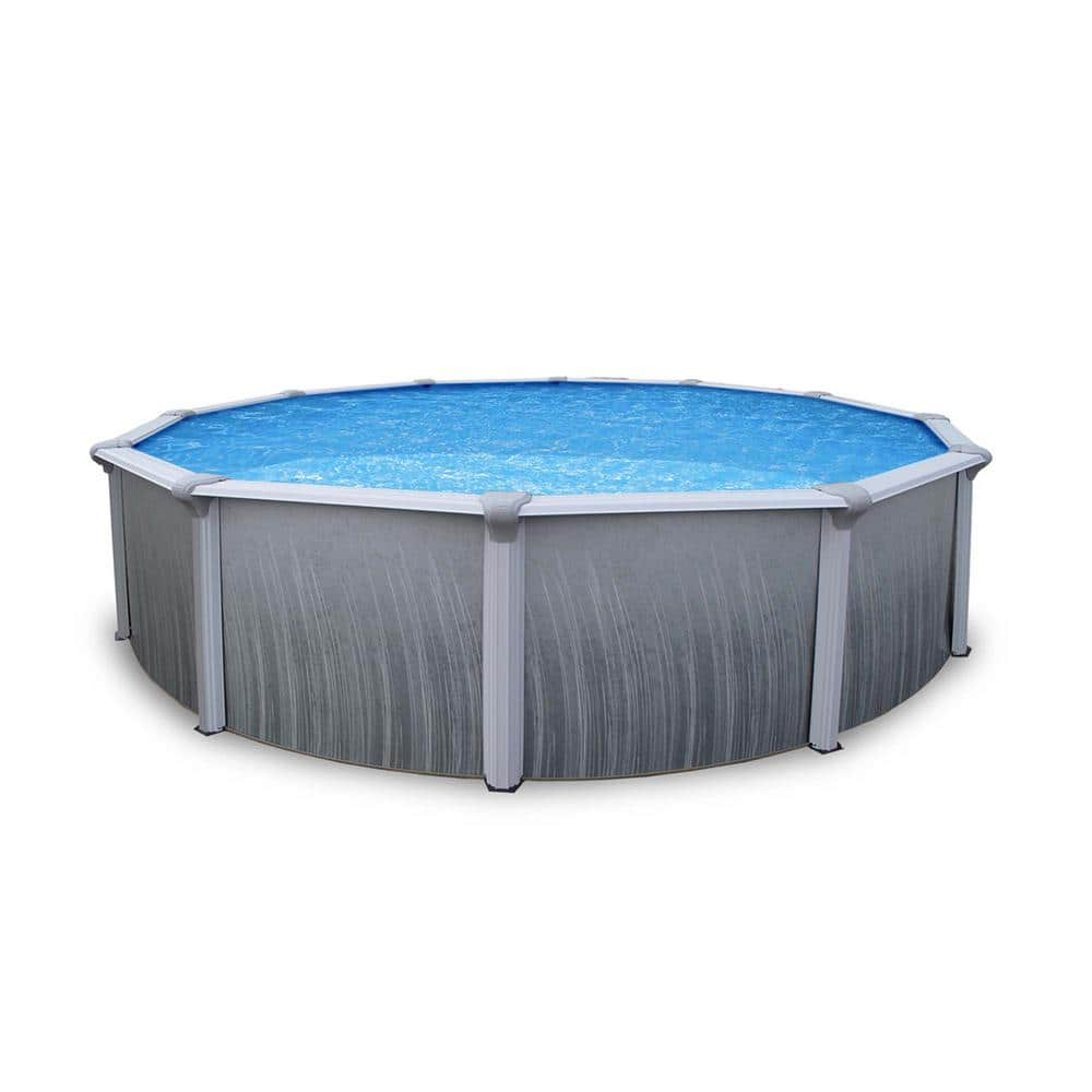 Blue Wave Martinique 24 ft. Round x 52 in. Deep Metal Wall Above Ground Pool Package with 7 in. Top Rail NB3115