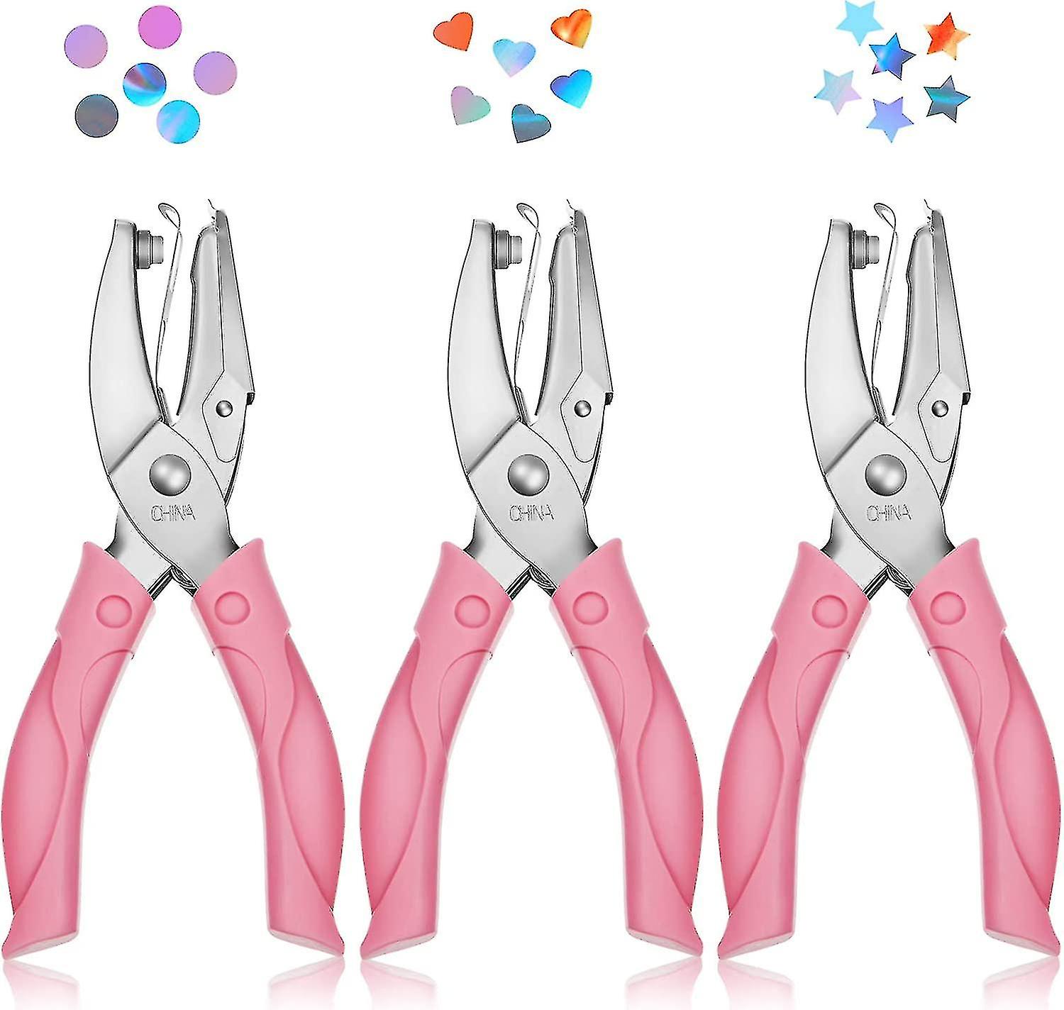 3 Piece Handheld Metal Single Hole Punch With Pink Soft Grip And 0.25