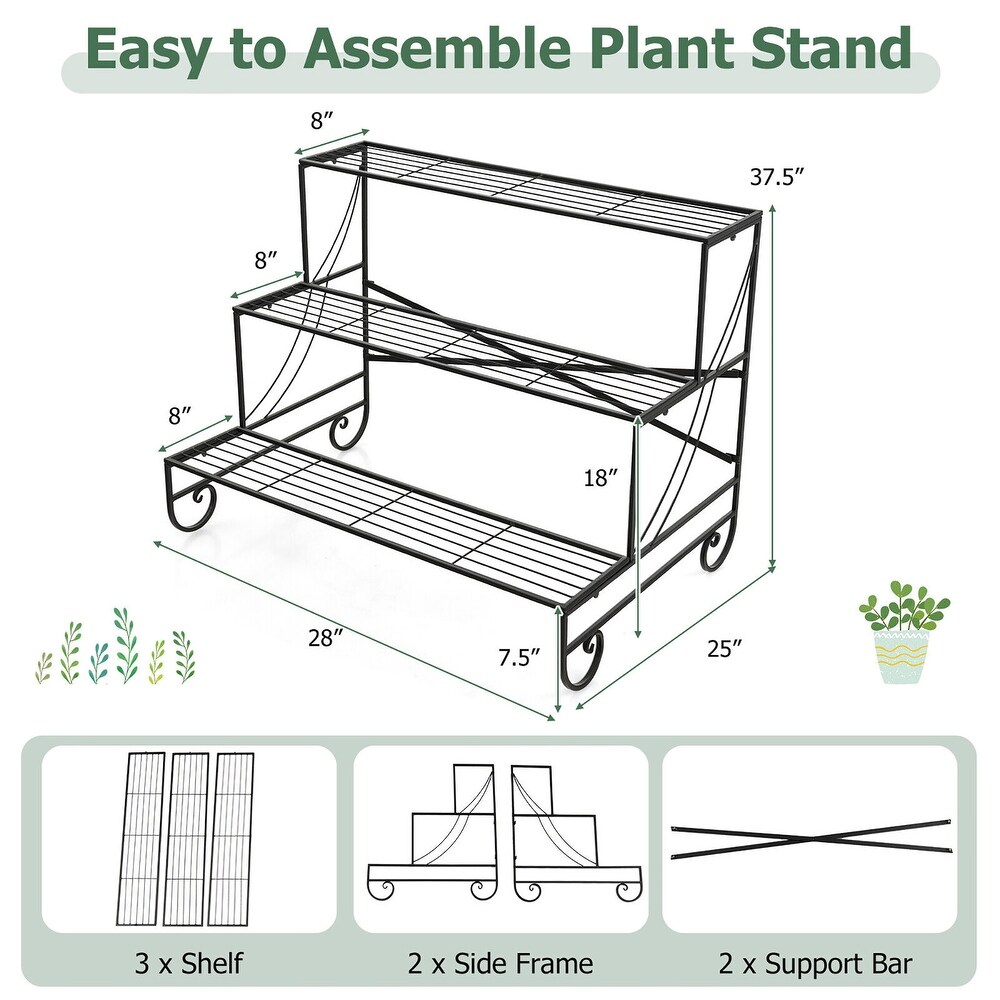 Gymax 3 Tier Metal Shelf Ladder Shaped Plant Stand Flower Pot Display