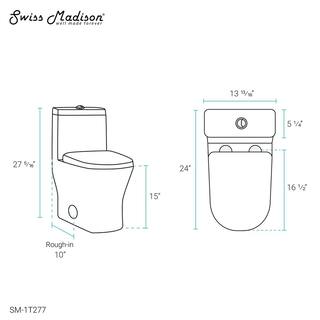 Swiss Madison Sublime II 10 in. Rough-in 1-piece 1.11.6 GPF Dual Flush Elongated Toilet in Glossy White Seat Included SM-1T277