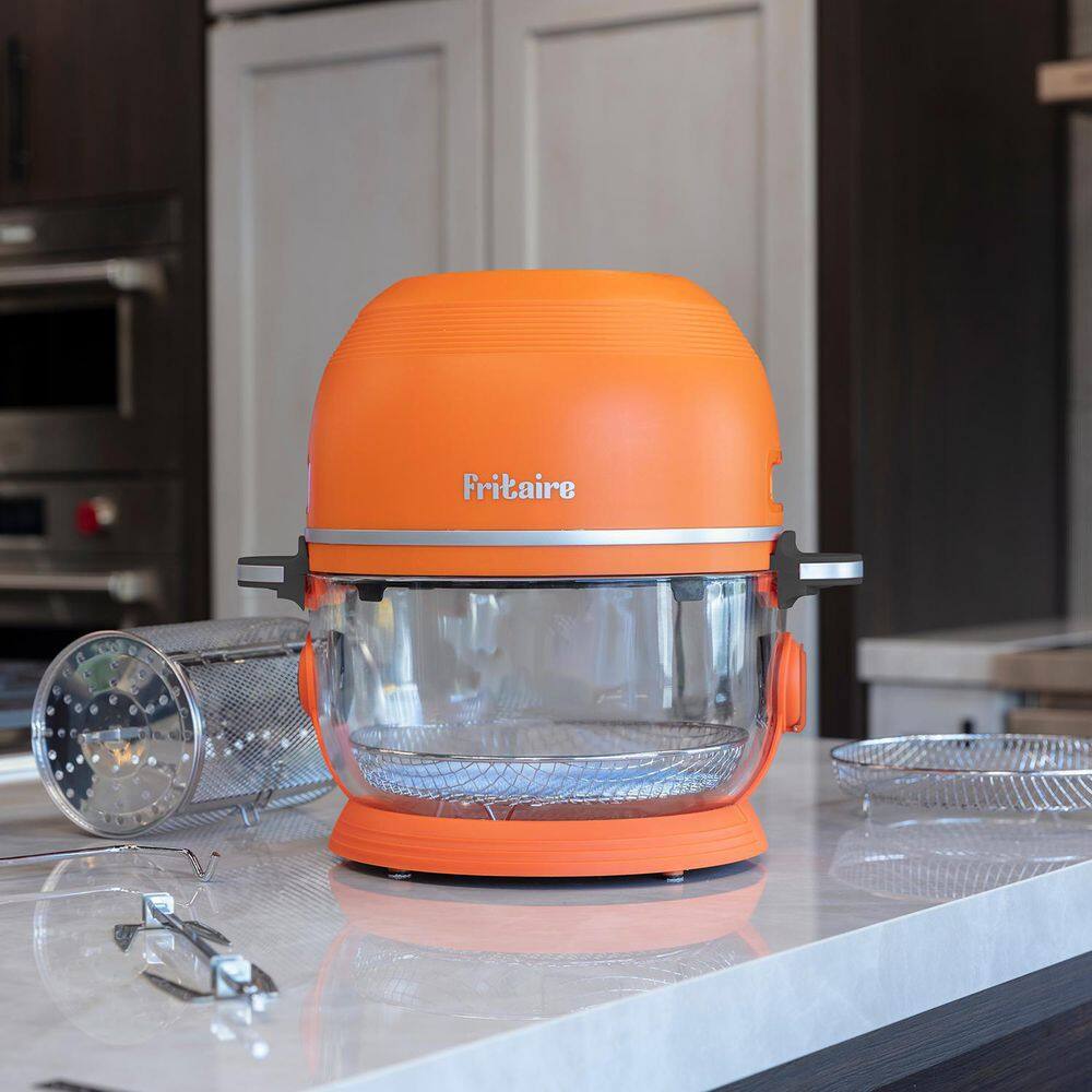 Fritaire Fritaire Self-Cleaning Glass Bowl Air Fryer 5 qt. 6 Functions BPA Free RotisserieTumbler Orange Fritaire-01-OR