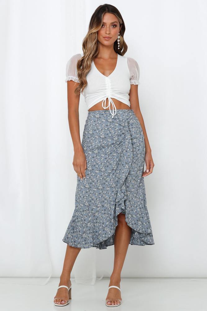 On The Outskirts Midi Skirt Blue