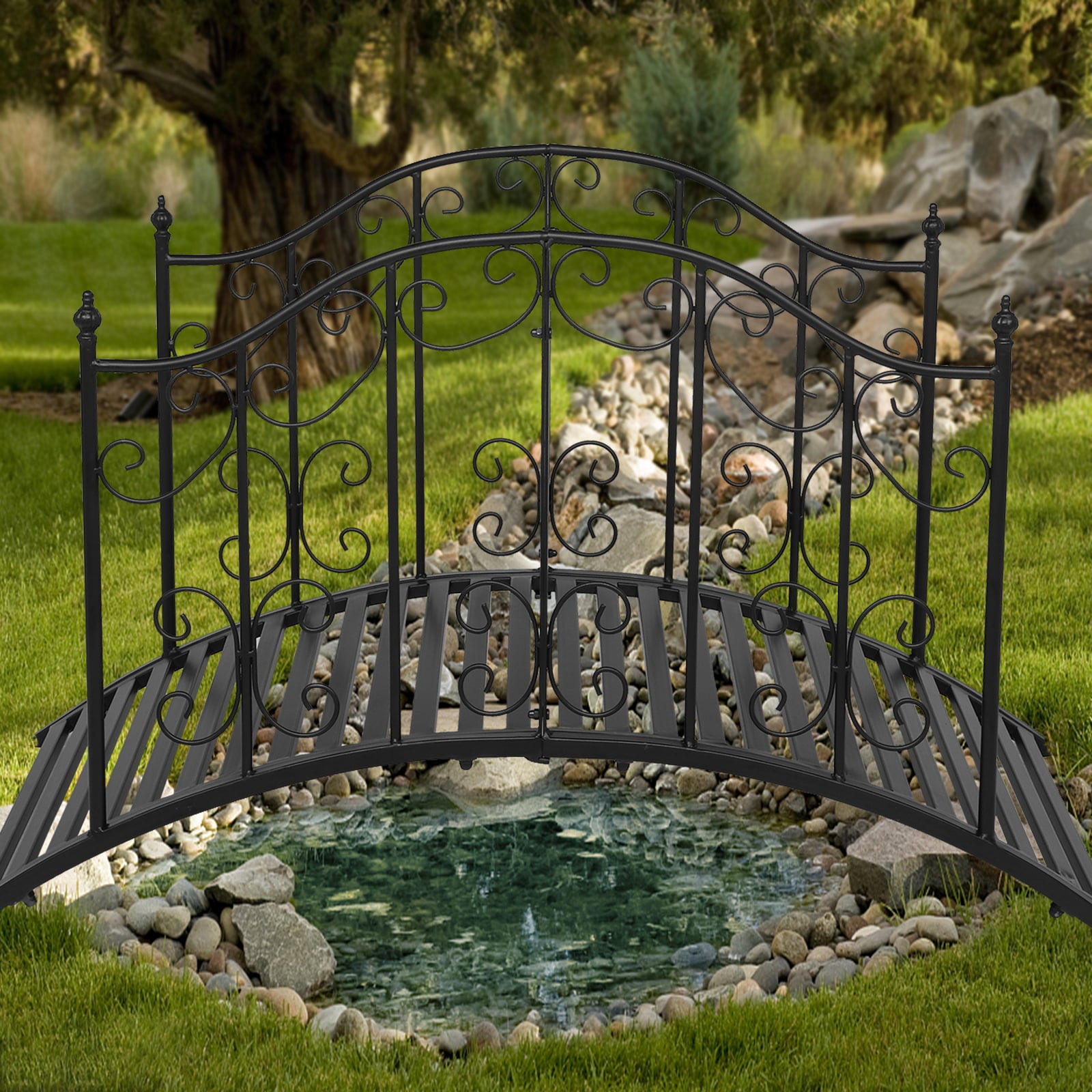 VINGLI 4FT Metal Bridge Garden Bridge with Guardrails for Backyard Decor