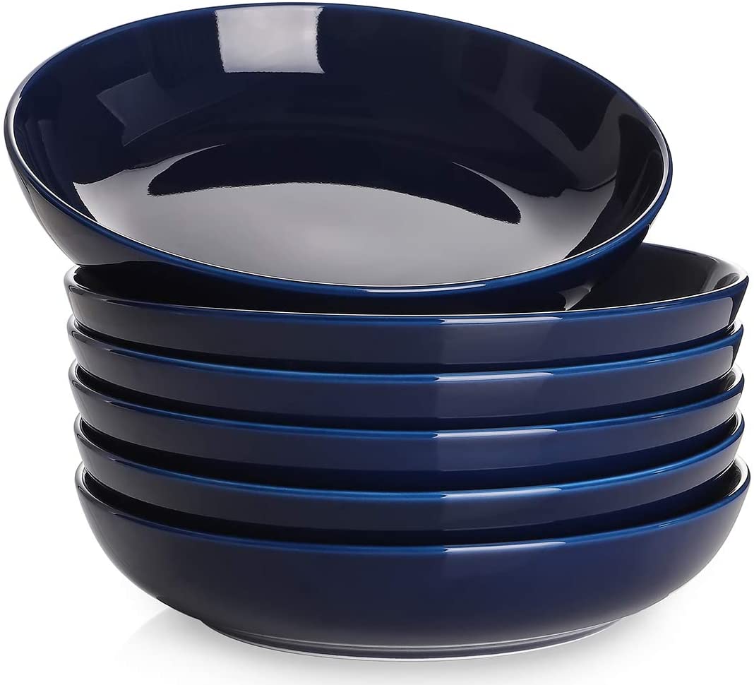 Y YHY 30 fl oz Blue Porcelain Pasta， Salad， Soup Bowls， Large Serving Bowl Set， Set of 6