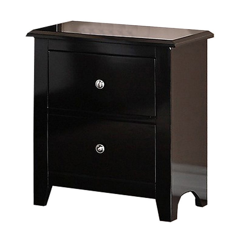 2 Drawer Wooden Nightstand with Metal Knobs， Espresso Brown