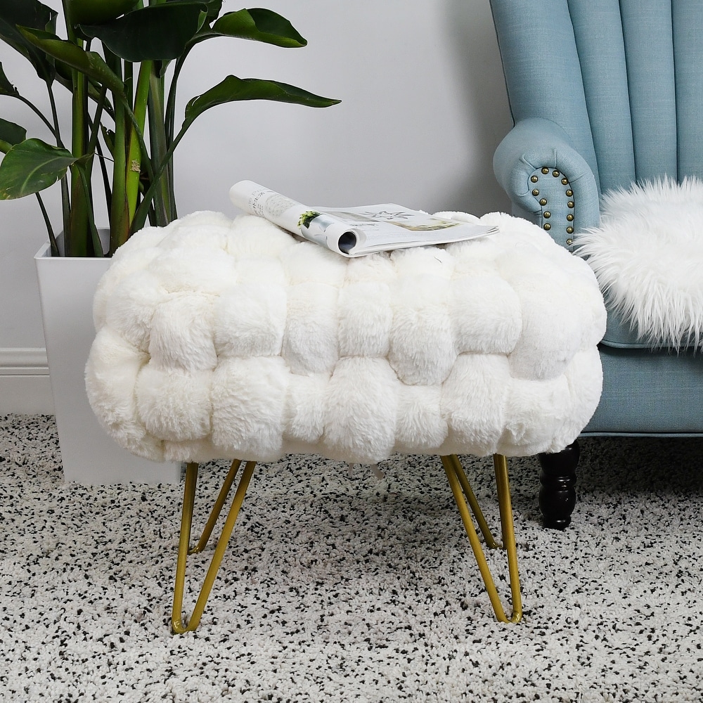 Soft Fauxfur Pouf Stool Ottoman Fuzzy Entryway Bench Seat 27\