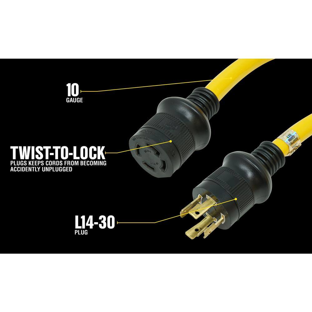 Yellow Jacket 25 ft. 104 Premium SJTW 30-Amp Power Distribution Outdoor Heavy-Duty Twist-Lock Generator Extension Cord 1493