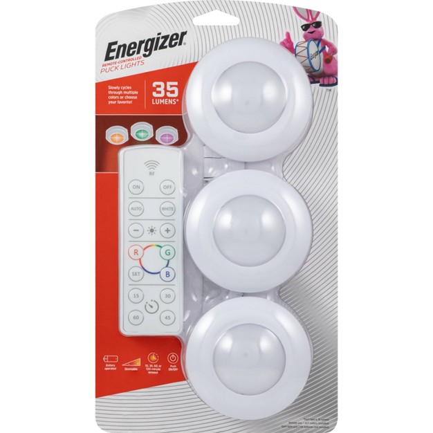 Energizer 3pk Led Puck Light Wireless Color Changing Cabinet Lights With Remote White