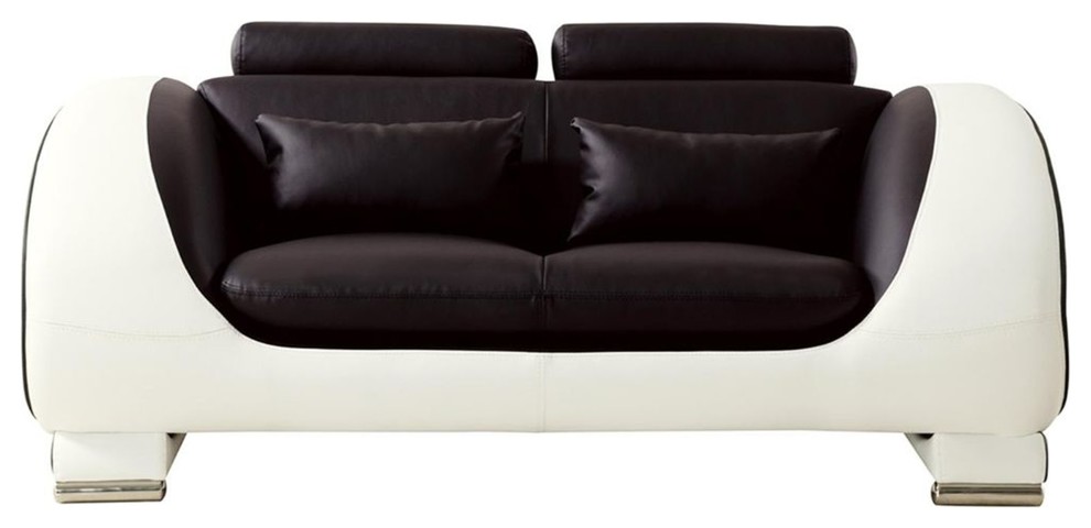 Modern Style Faux Leather Wooden Loveseat With Headrests  Brown  ampCream   Contemporary   Loveseats   by VirVentures  Houzz