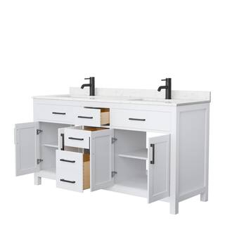 Wyndham Collection Beckett 66 in. W x 22 in. D x 35 in. H Double Sink Bath Vanity in White with Carrara Cultured Marble Top WCG242466DWBCCUNSMXX