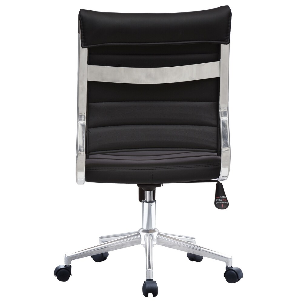 Ergonomic Executive Mid back PU Leather Office Chair Armless Side No Arms Tilt With Wheels Padded Seat Cushion