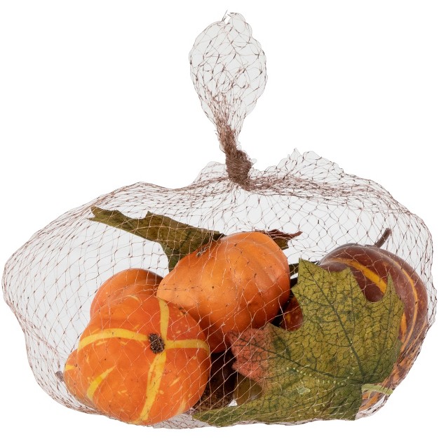 Harvest Artificial Pumpkin And Leaf Autumn Decoration 10pc Orange green