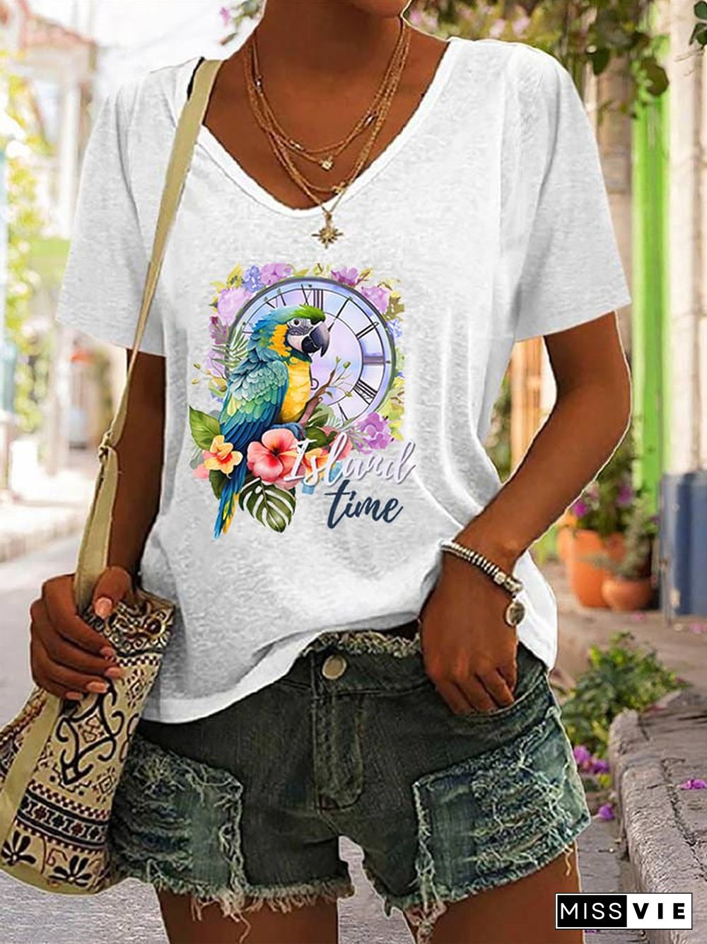 Women's Retro Parrothead Graphic Casual T-Shirt