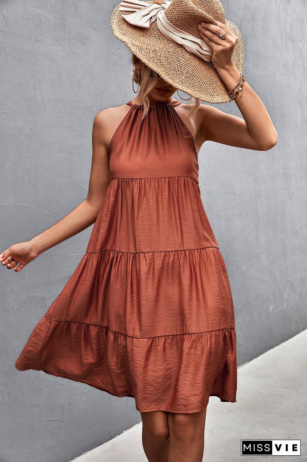 Sexy Women Summer Dress Elegant Halter Dresses New Casual Loose Waist Sleeveless Lace-up Folds A-line Midi Dress For Women