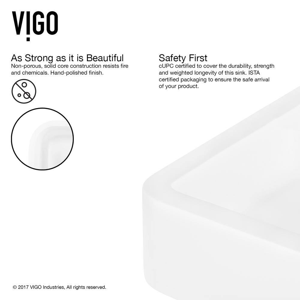 VIGO Petunia Modern White Matte Stone 23 in. L x 16 in. W x 6 in. H Rectangular Vessel Bathroom Sink VG04002