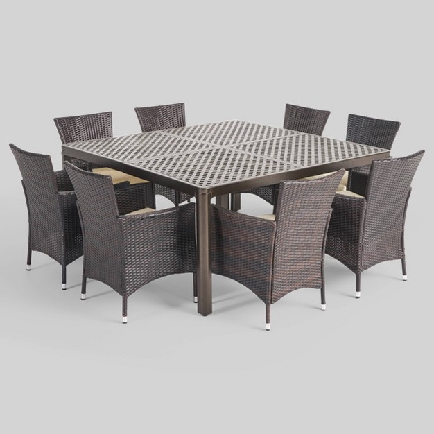 9pc Bragdon Aluminum Wicker Patio Dining Set Black Christopher Knight Home