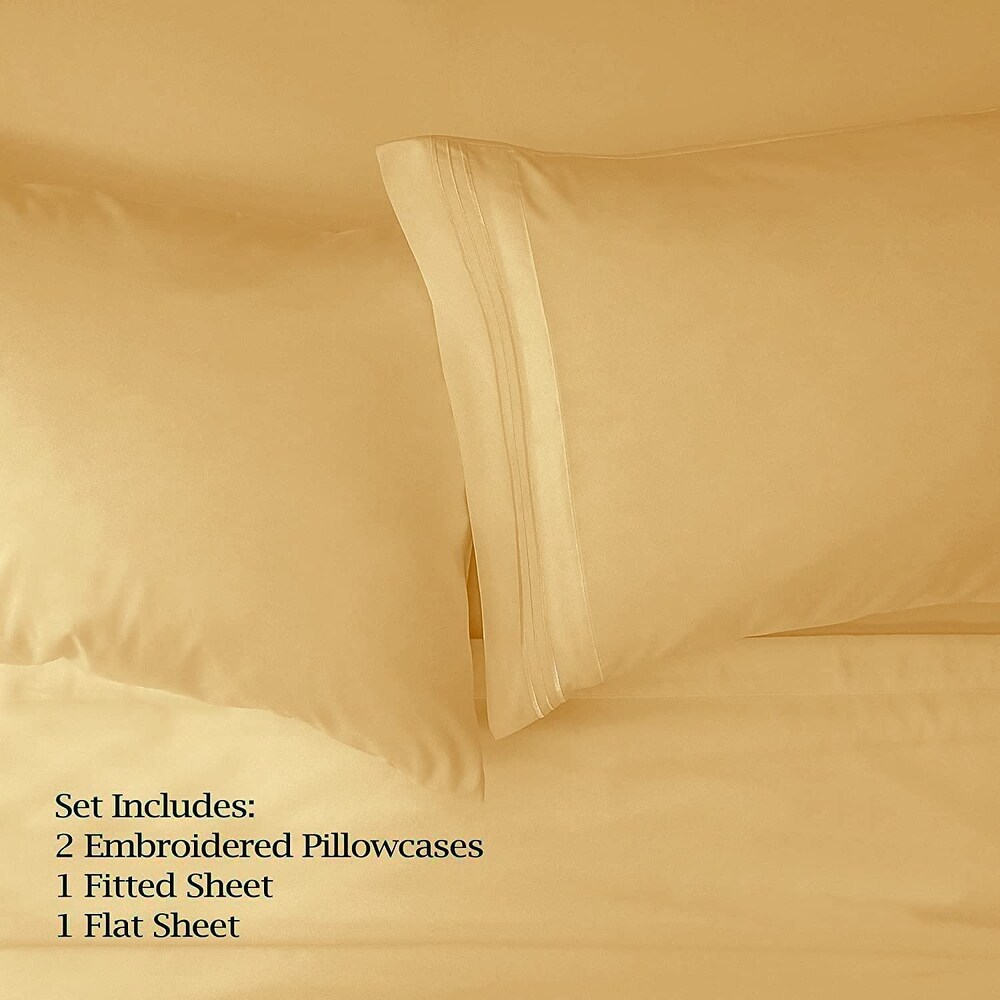 4 PC Gold Sheet Set 2000 Embroidery Soft Cozy 12\