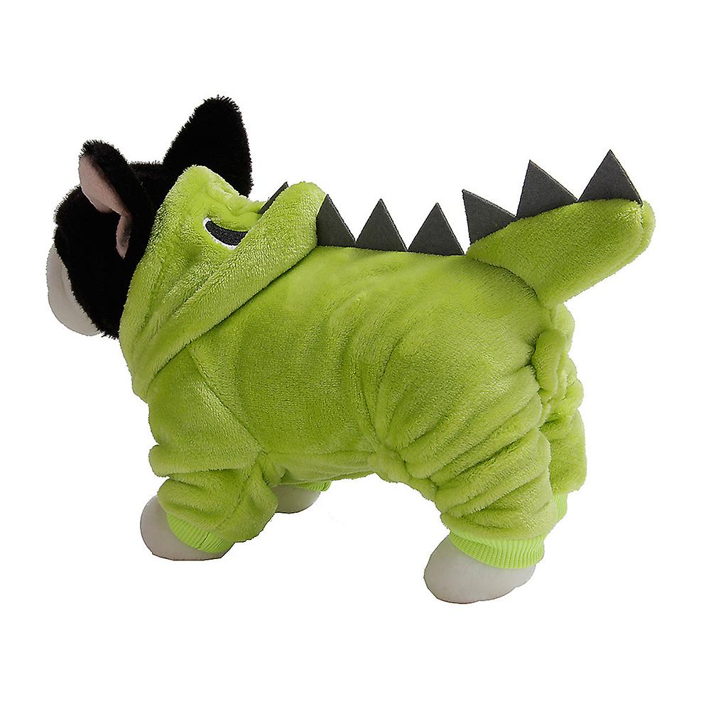 Winter Coral Fleece Green Pet Four Feet Dinosaur Costume Warm Clothes Clothing For Dogs Cats