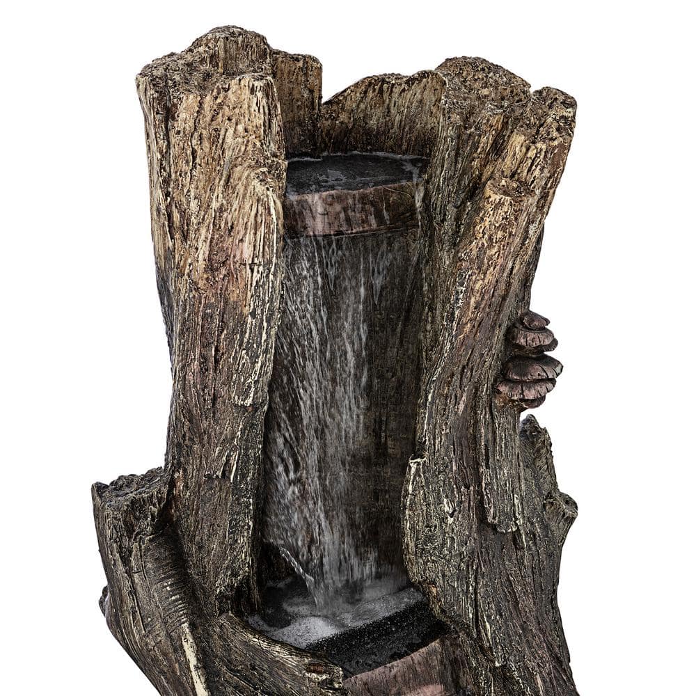 Alpine Corporation 41 in. Tall Outdoor Rainforest Waterfall Tree Trunk Fountain with LED Lights WIN258