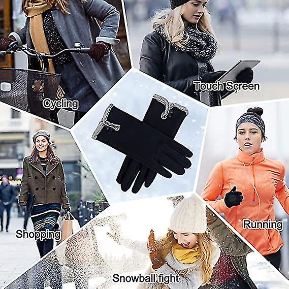 Women Touch Screen Gloves - Winter Gloves， Thermal Touchscreen Mittens Ladies Warm Windproof Gloves With Fleece Lined For Girls Outdoor Texting2setbla