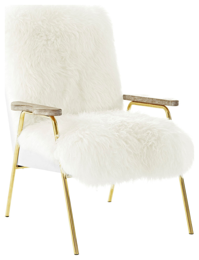 Sheepskin Armchair  Mid Century Modern Fur Accent Chair  Gold Lounge Chair   Contemporary   Armchairs And Accent Chairs   by mod space furniture  Houzz