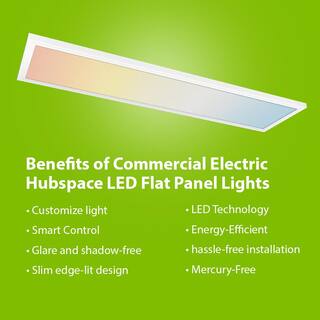 Commercial Electric 1 ft. x 4 ft. Smart Color Selectable RGBW CCT Integrated LED White Flat Panel Ceiling Flush Mount Powered by Hubspace FP1X4RGBWWHAGHD