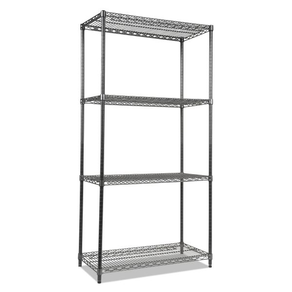 Alera Wire Shelving Starter Kit， Four-Shelf， 36w x 18d x 72h， Black Anthracite