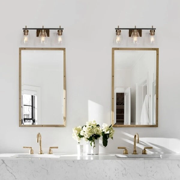 Marsie Modern Farmhouse 3-light Bathroom Vanity Lights Gold Black Wall Sconces - L 22