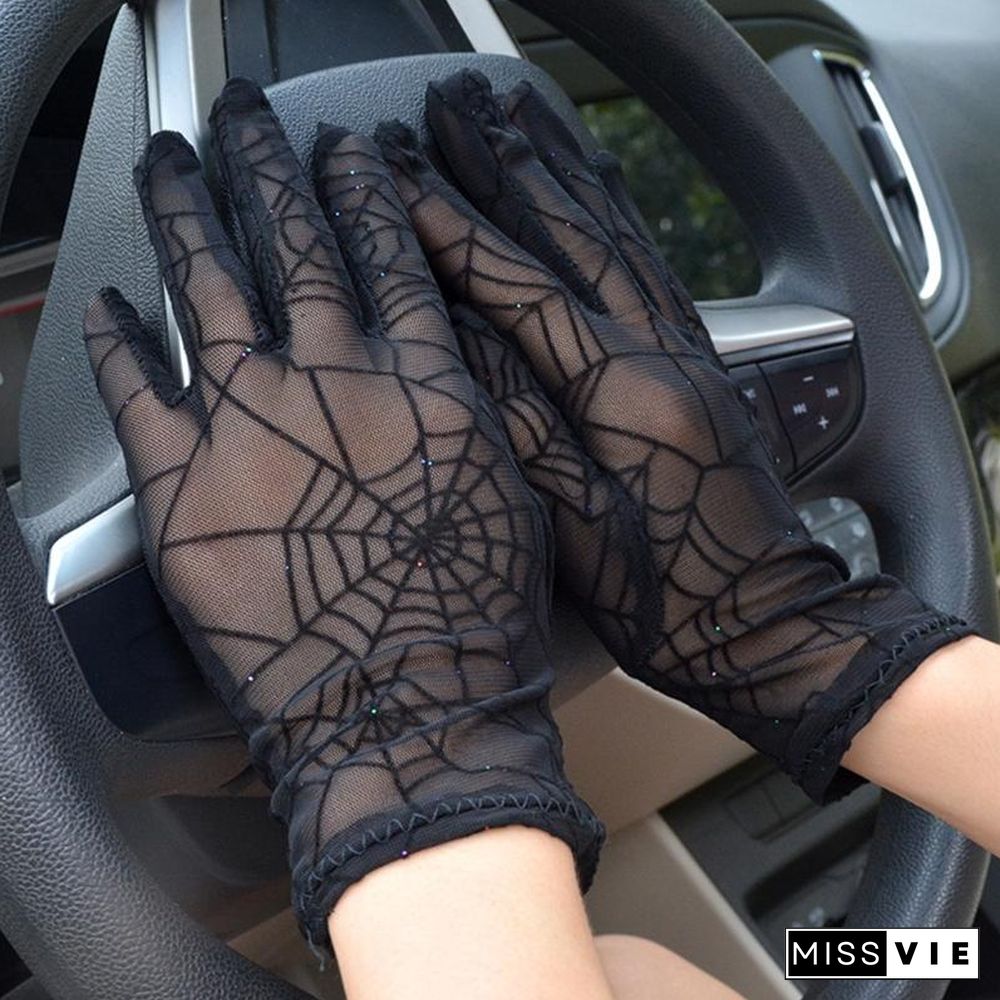 Halloween Spider Web Gloves Tattoo Cover Up Sun Protection For Driving