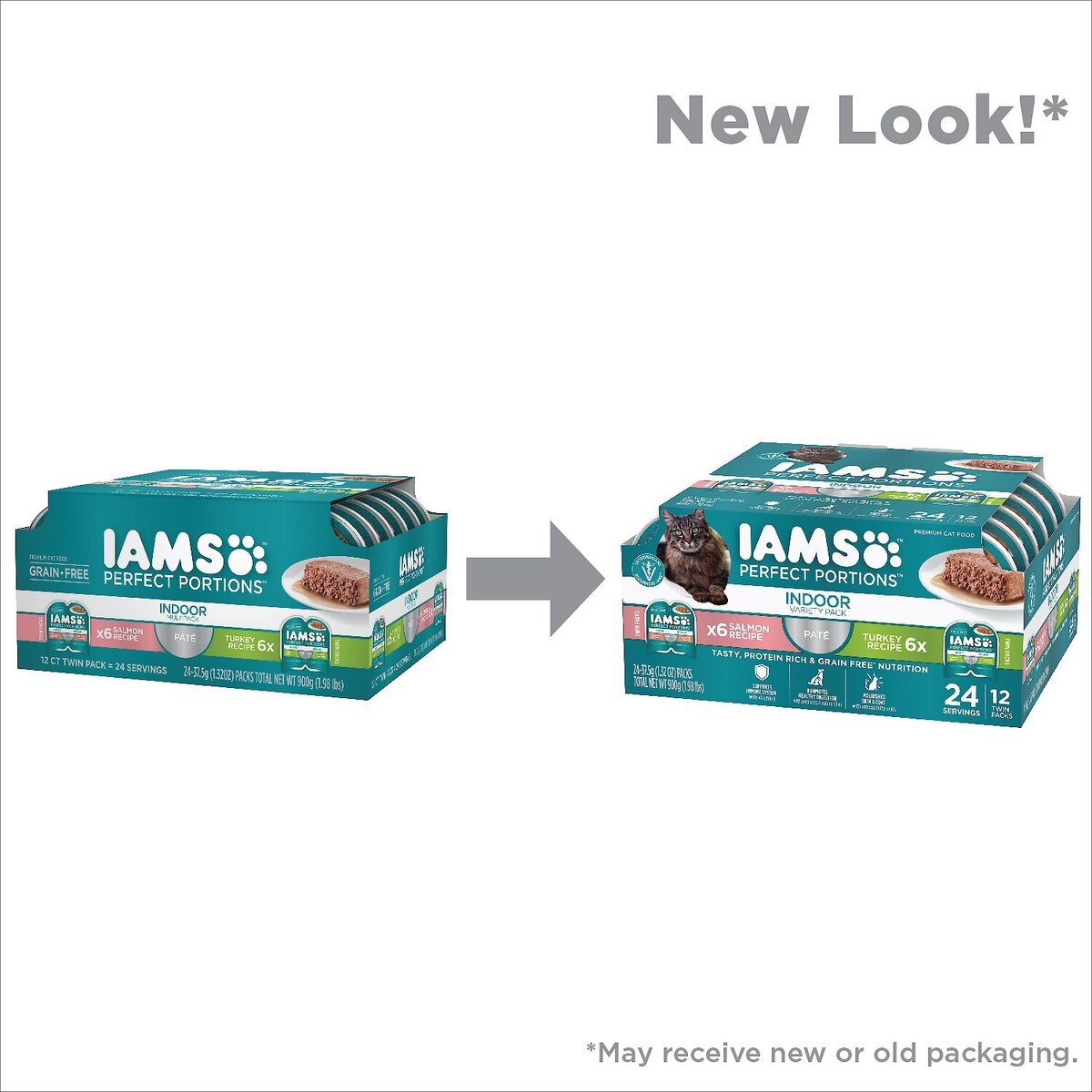 Iams Perfect Portions Indoor Multipack Salmon andTurkey Recipe Pate Grain-Free Cat Food Trays