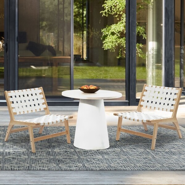 Natural Wood with White Leather Lounge Chair， Indoors and Outdoors - 28.74