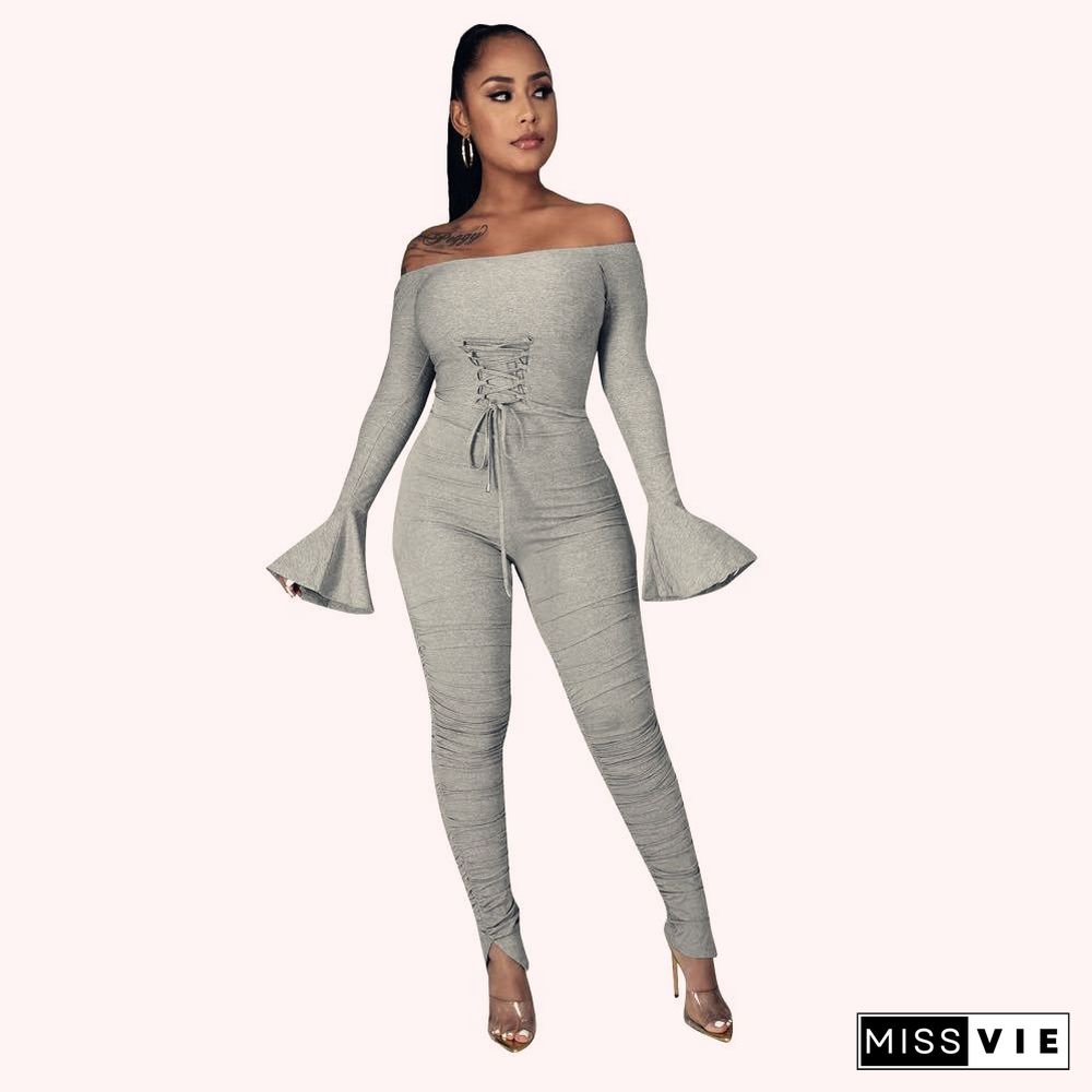 Bell Sleeves Eyelets Straps Slits Jumpsuits