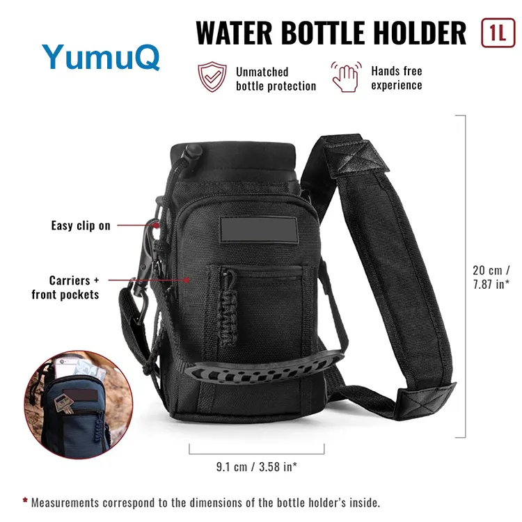 YumuQ 32 oz Neoprene + 1200D Polyester Water Bottle Sleeve Cover Holder With Adjustable Strap For Hiking Camping Fishing