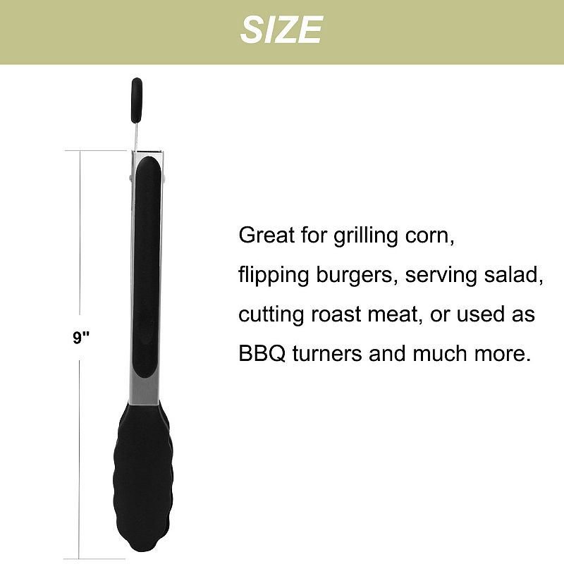 Stainless Steel Kitchen Tongs Silicone Tipped BBQ Cooking Tongs 9