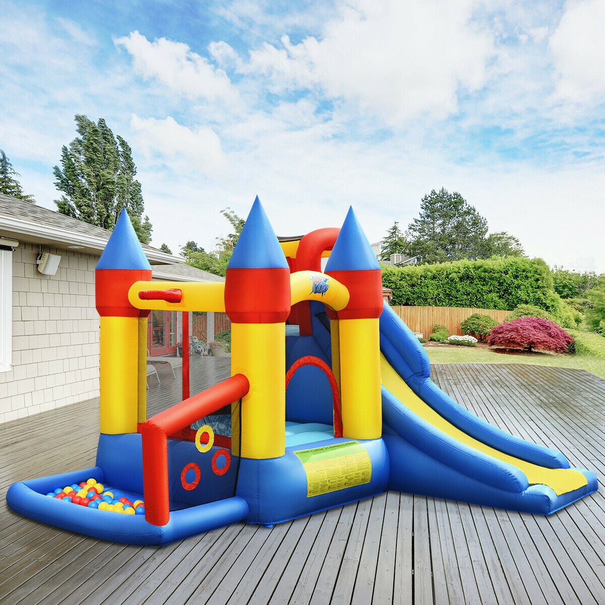 BOUNTECH 6-in-1 Castle Bouncer w/ Long Slide include 780W Air Blower