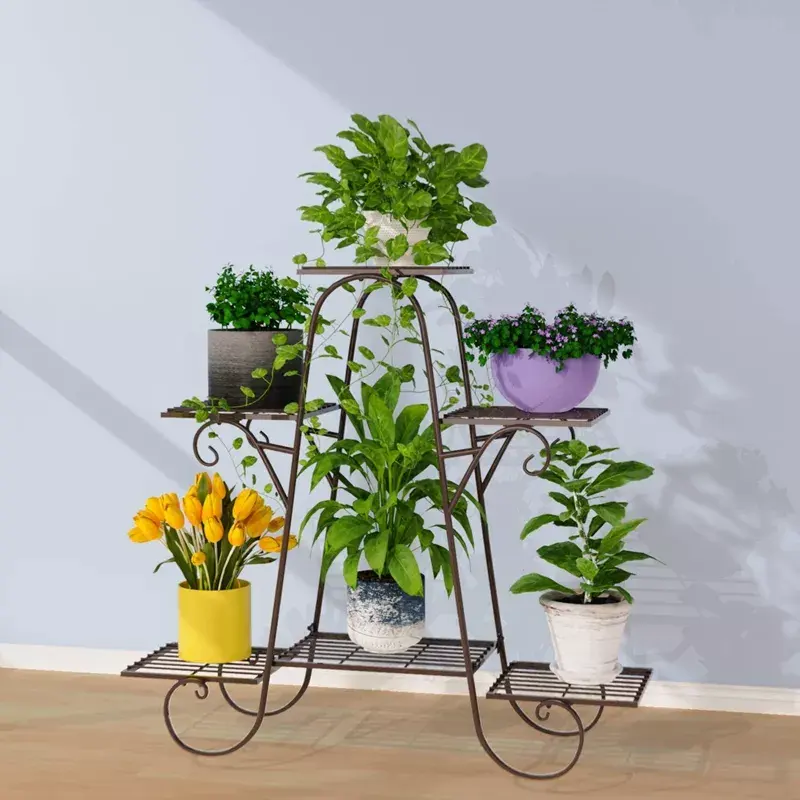 Garden Supplies Indoor Outdoor White Flower Pot Holder Shelf Metal Plant Stand