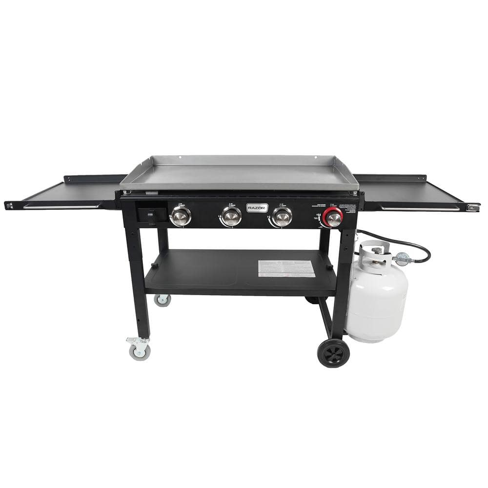 Razor 37 in. 4-Burner Portable Propane Gas Griddle with Folding Shelves and Lid in Black GGC1643M