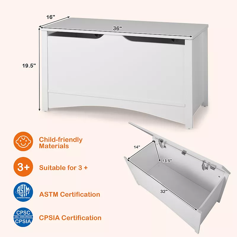 Kid's Toy Box with Flip-Top Lid and Cut-Out Pulls