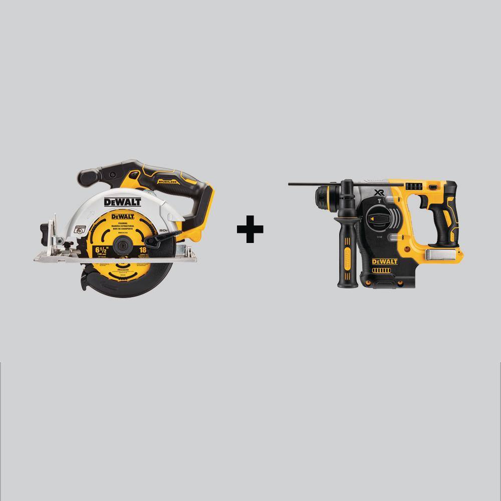 DW 20V MAX Cordless Brushless 6-12 in. Circular Saw and Brushless 1 in. SDS Plus L-Shape Rotary Hammer (Tools-Only) DCS565BWDCH273B