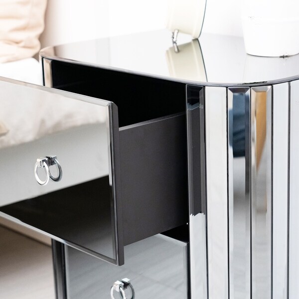 Mirrored Nightstand， Bedside Table， Grey End Table for Bedroom，Living - - 36307983