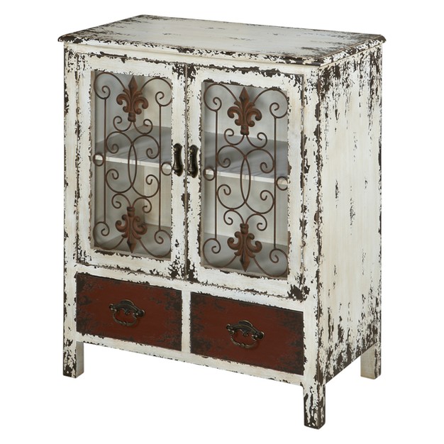 Garrick Industrial Mixed Media Storage Console 2 Metalwork Doors Distressed Off White Powell