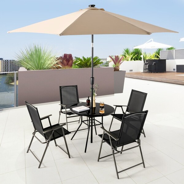 34 Inch Patio Dining Table with 1.5 inch Umbrella Hole for Garden