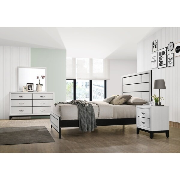 Roundhill Furniture Stout Contemporary Panel Bedroom Set in White Finish with Panel Bed， Dresser， Mirror， Night Stand - - 31640566