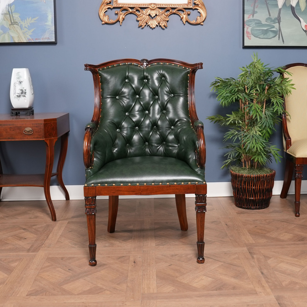 NDRAC059GRN Green Leather Arm Chair   Traditional   Dining Chairs   by Niagara Furniture  Houzz