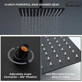 Boyel Living 1-Spray Patterns with 2.5 GPM 12 in. Ceiling Mount Dual Shower Heads with Pressure Balance Valve in Matte Black SMD-88005B