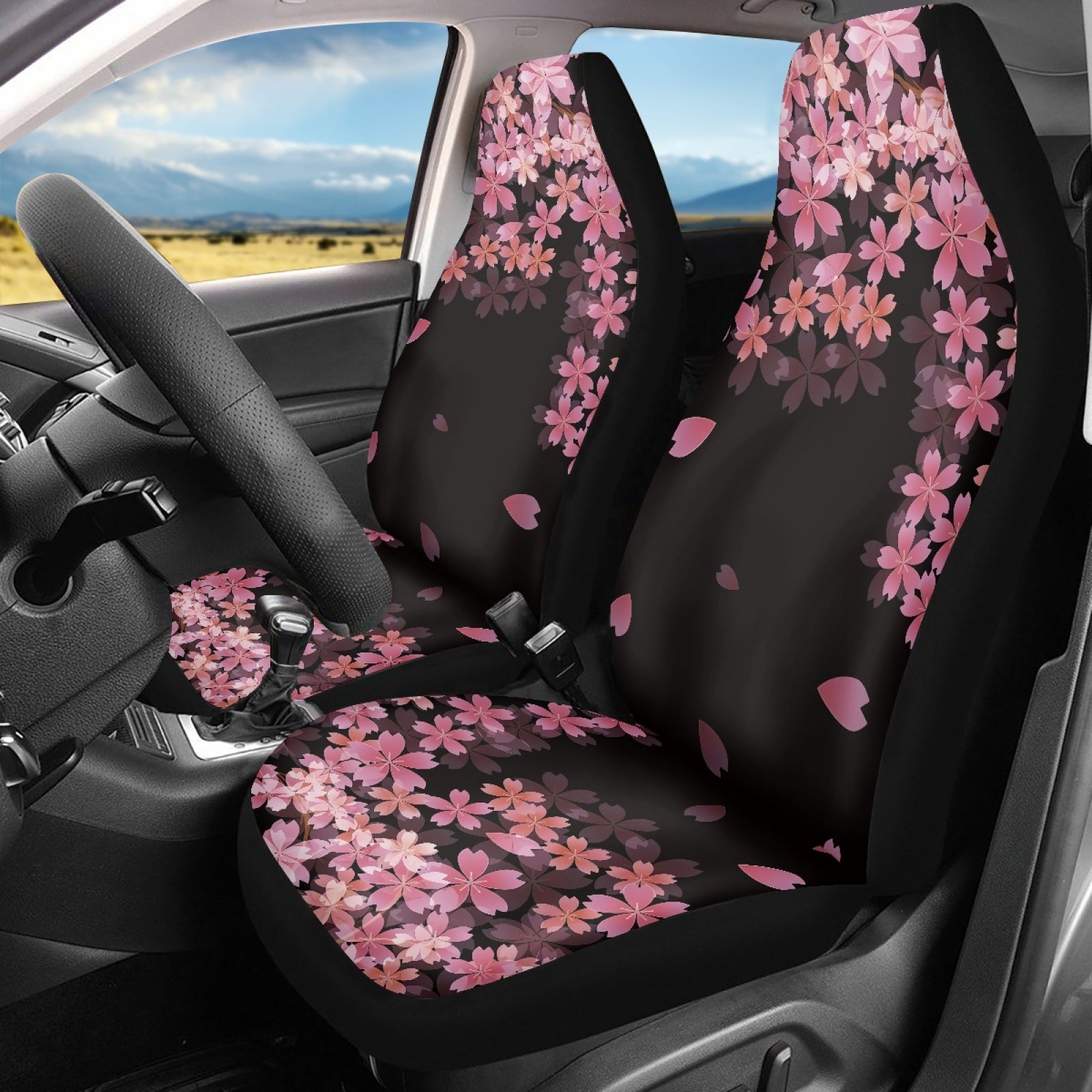 Xoenoiee Cherry Blossoms Car Seat Cover for Front Saddle Blanket Bucket Automotive Driver Seat Covers Universal Fit for Most Cars Sedan SUV Truck Van