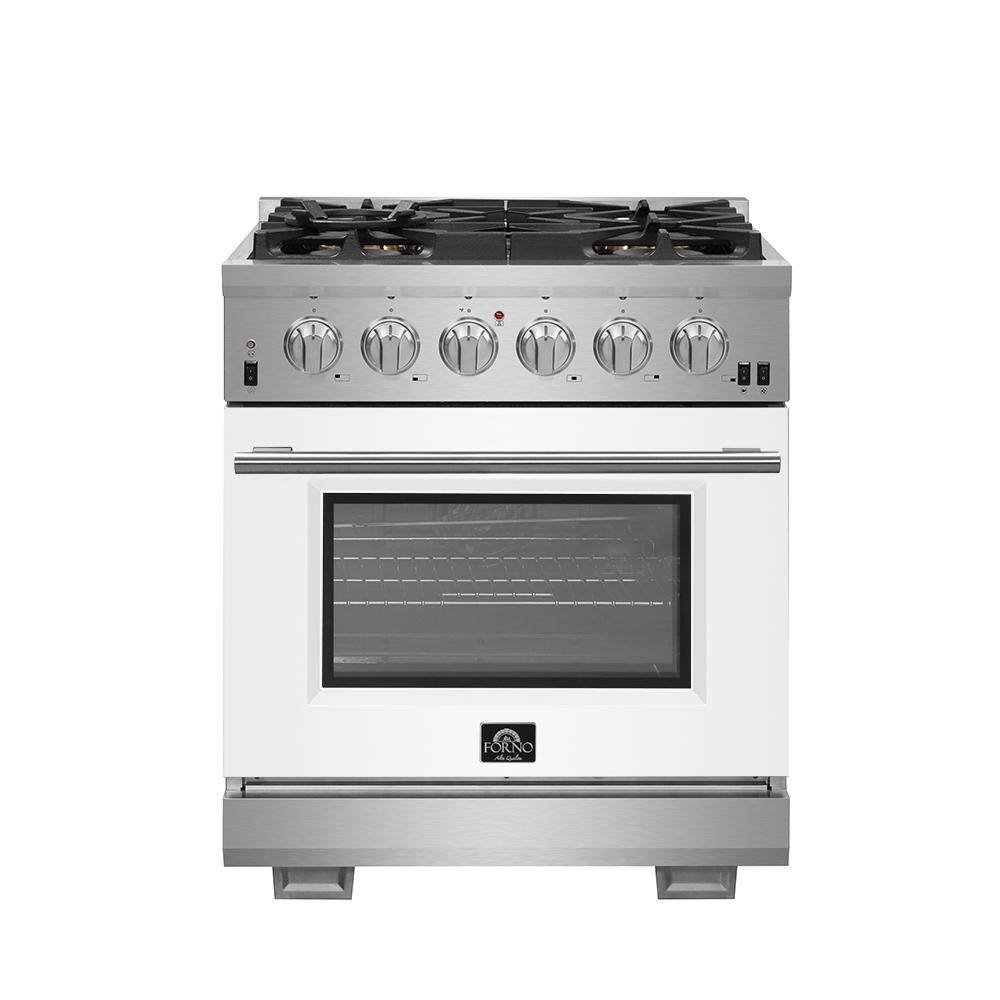 Forno Capriasca 30 in. 4.32 cu. ft. Oven Gas Range with 5 Gas Burners in Stainless Steel with White Door FFSGS6260-30WHT