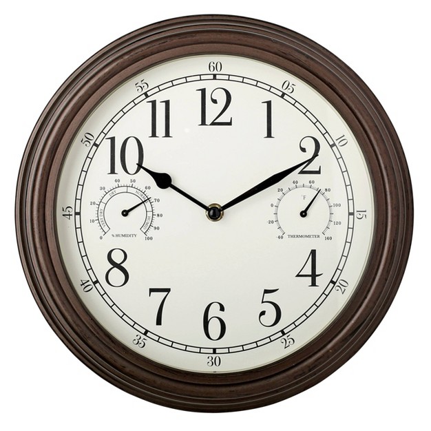 Outdoor Wall Clock With Weather Resistant Temperature humidity Dials Westclox